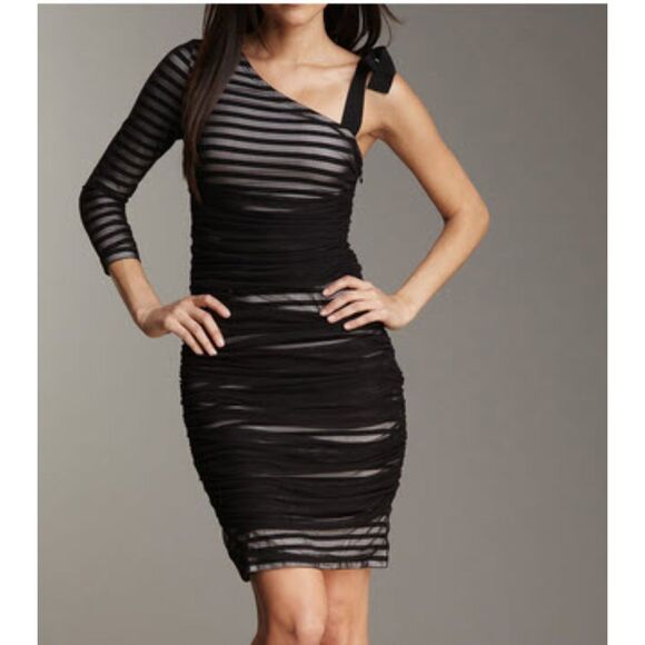 BCBG Max Azria | Black White Striped | One Sleeve Bodycon | Sz S - Picture 1 of 12